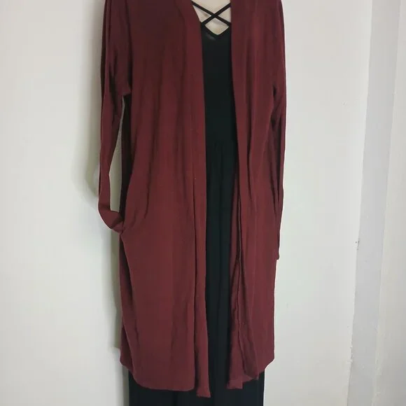 UEC Zenana Outfitters Maroon Long Sweater Duster with pockets size 3X - Picture 4 of 9
